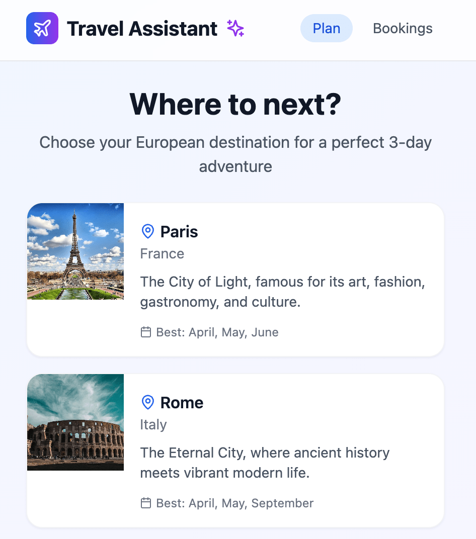 Building a travel assistant in&nbsp;Bolt